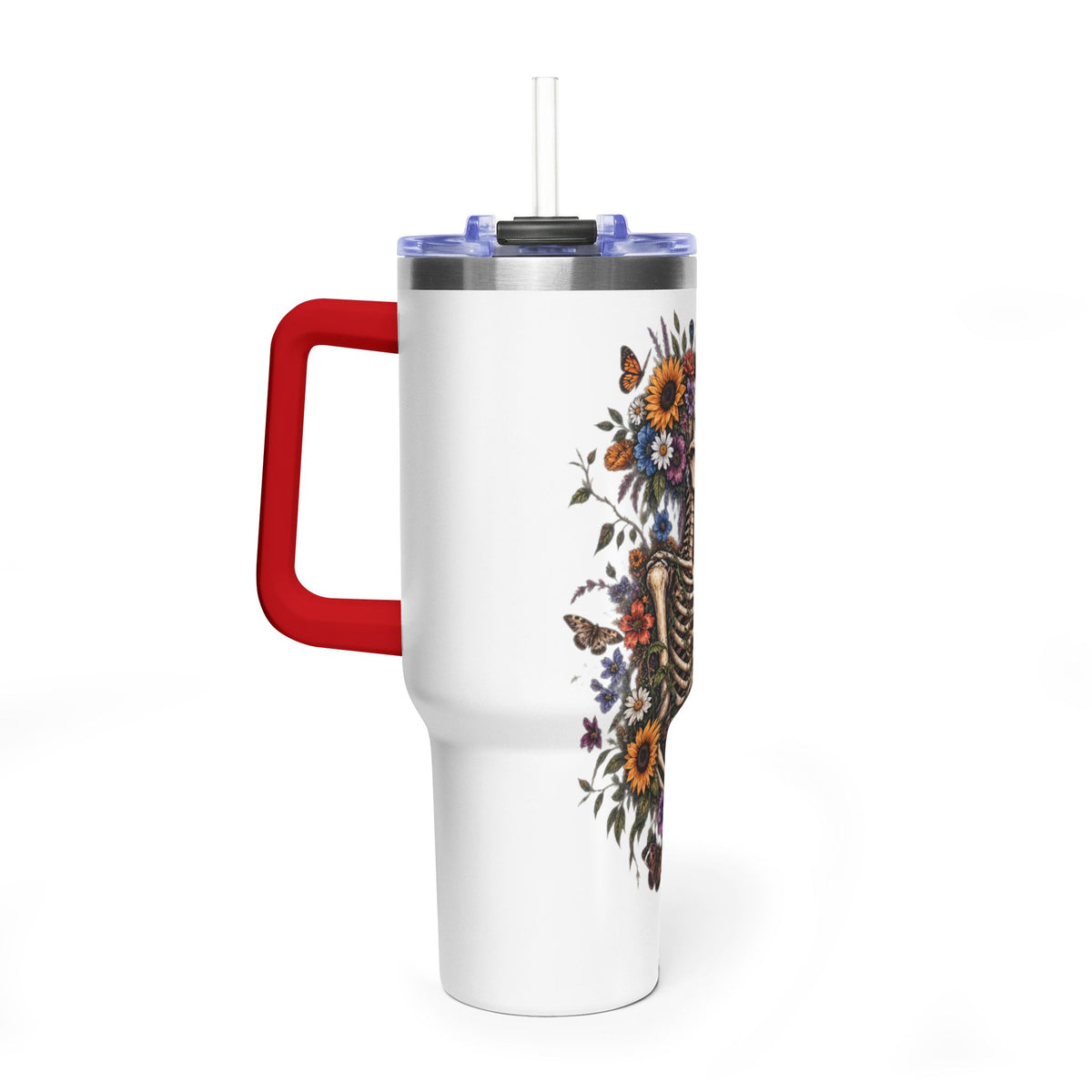 40oz Floral Skeleton Tumbler – Insulated Vacuum Travel Mug