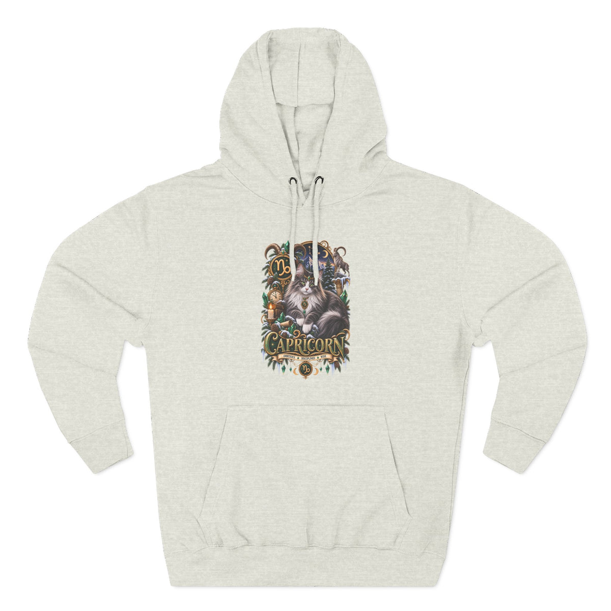 Capricorn Norwegian Forest Cat Zodiac Graphic Hoodie — Mystic Goat Astrology Sweatshirt
