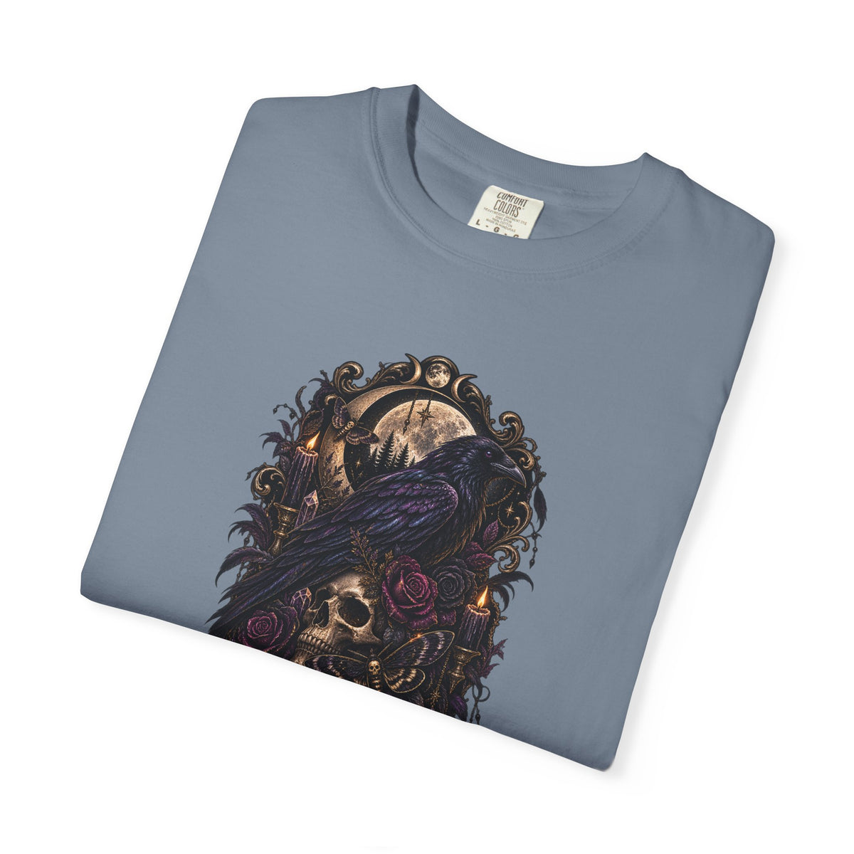 Skull & Crow Graphic Tee — Gothic Vintage Skull with Raven Design