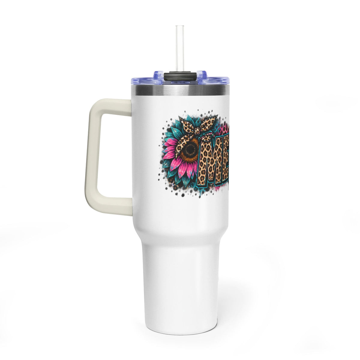 40oz Vacuum Tumbler — Mema Leopard Print Floral Design