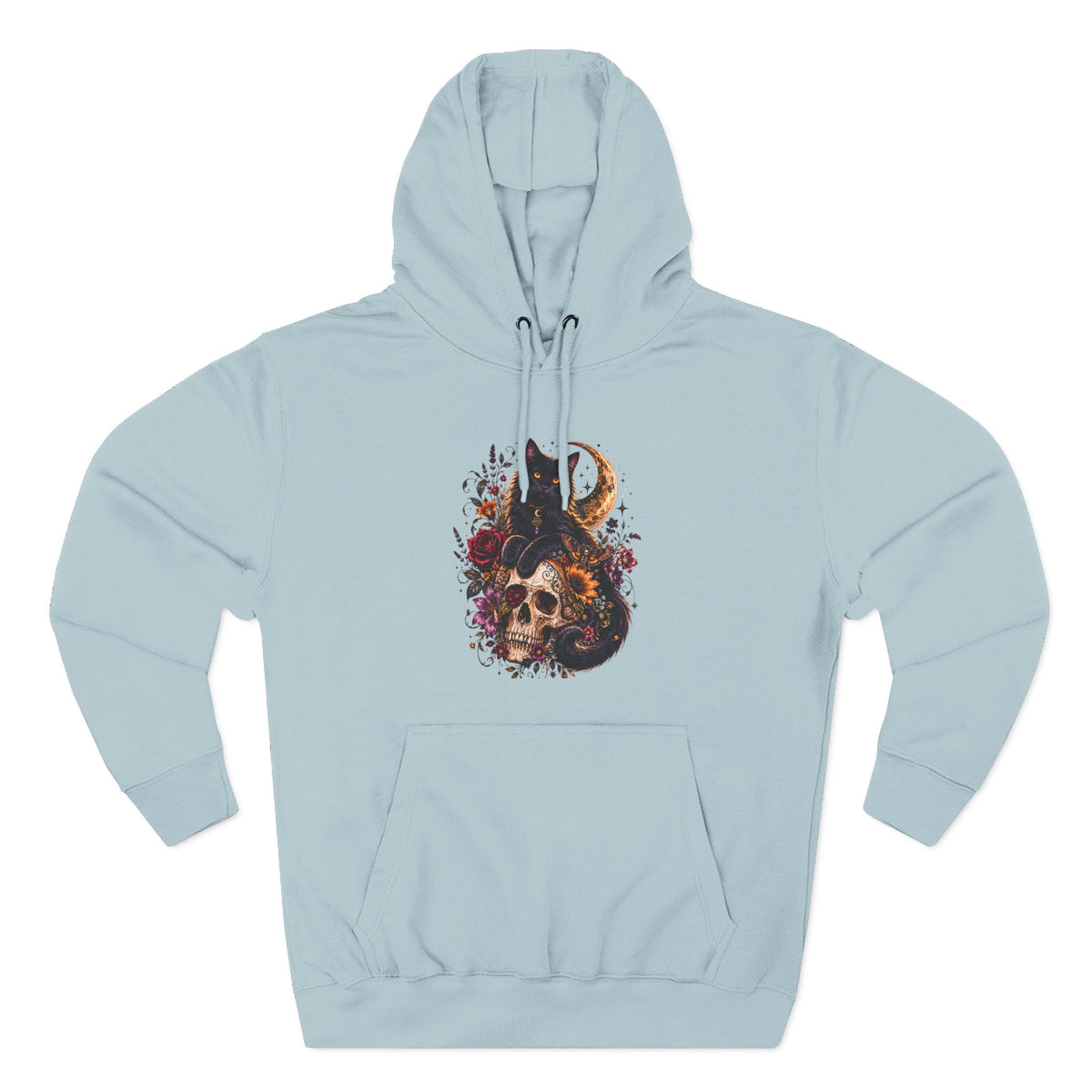 Skull & Cat Hoodie — Romantic Gothic Celestial Moon Graphic Fleece Pullover