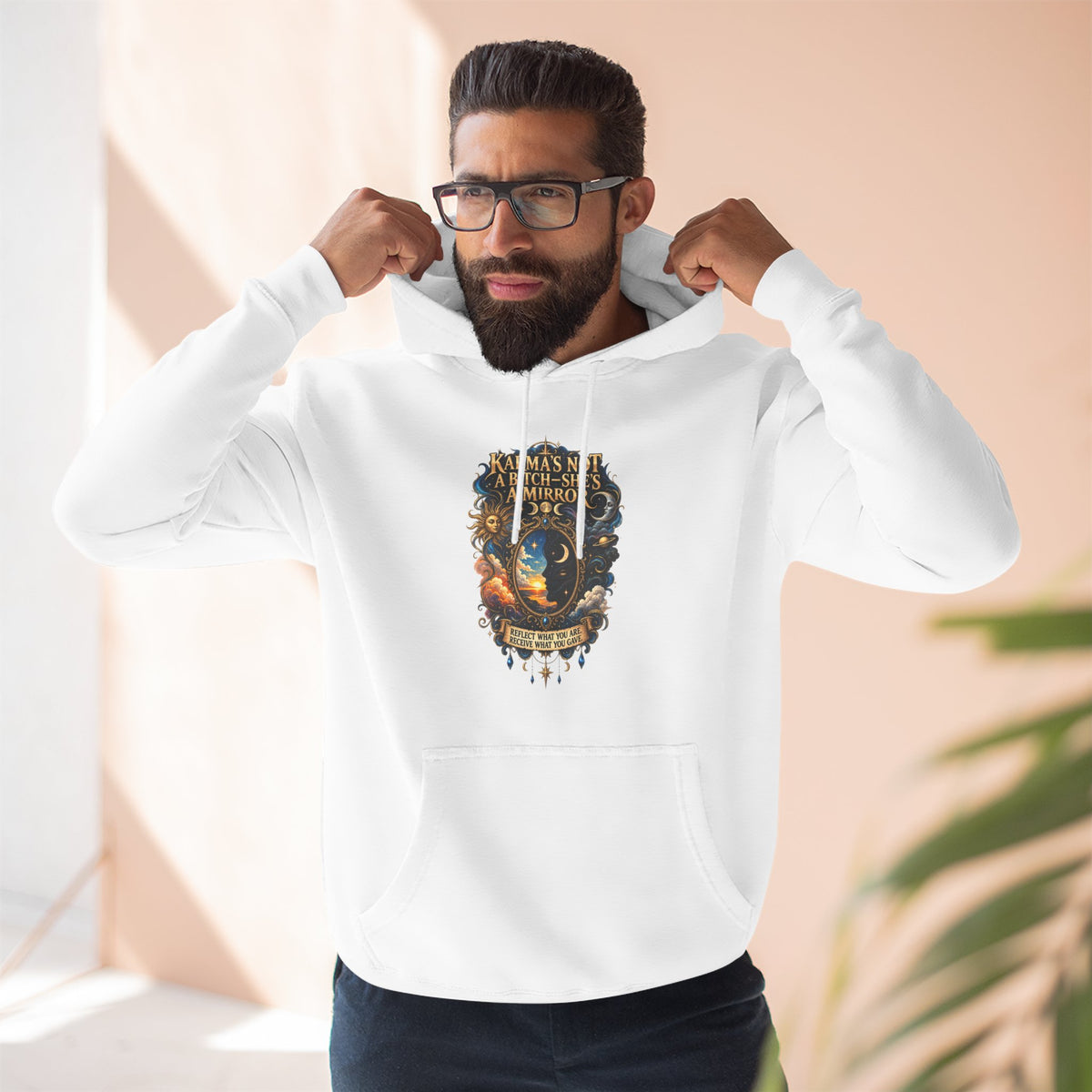 "Karma's not a Bitch she's a Mirror" Hoodie — Spiritual Boho Graphic Pullover