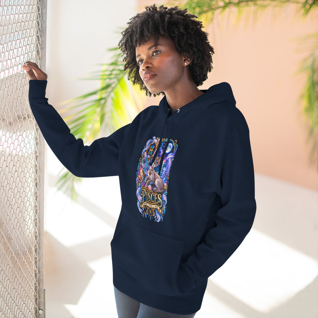 Pisces Zodiac Devon Rex Cat Hoodie — Mystical Watercolor Fish Astrology Pullover