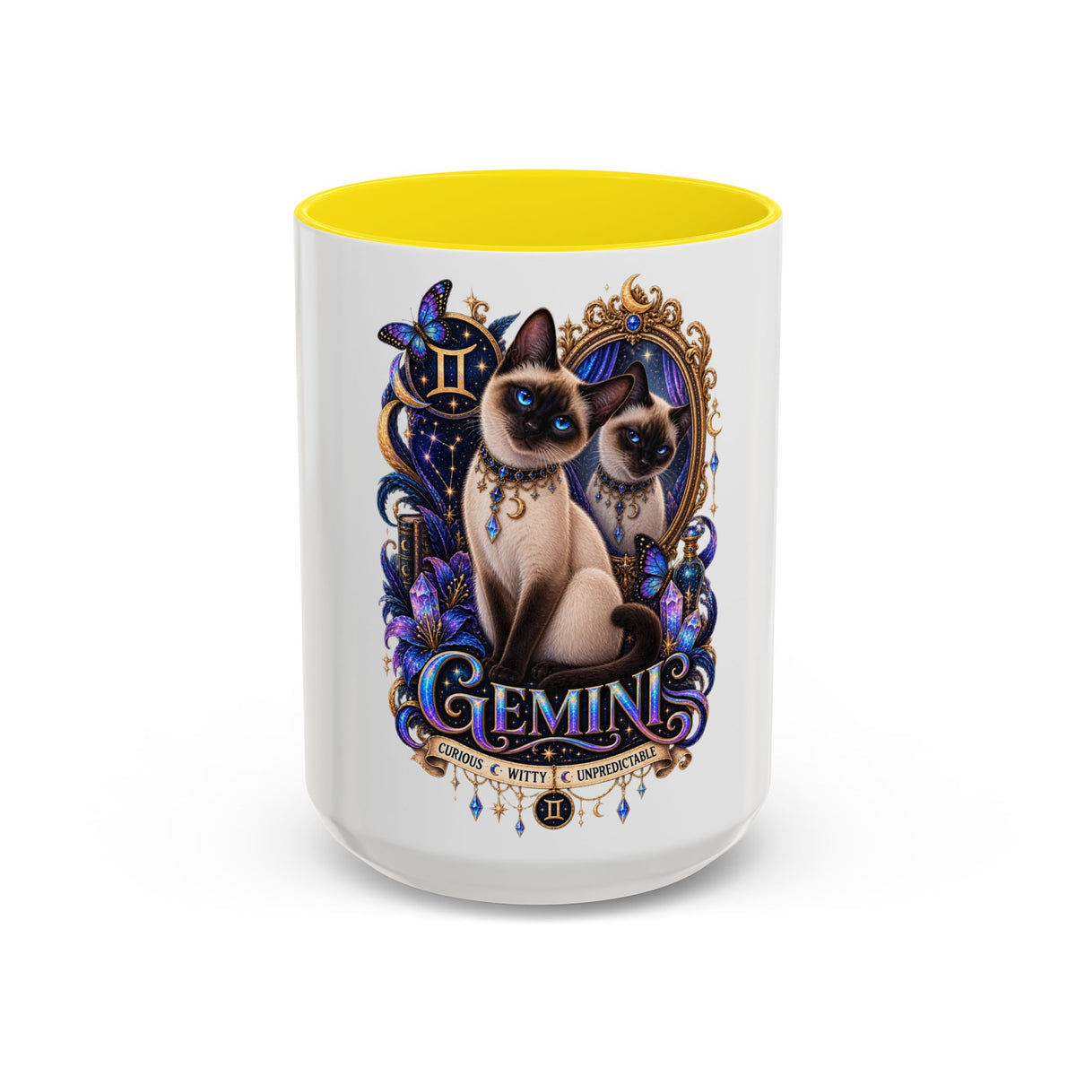 Gemini Zodiac Cat Coffee Mug — Siamese Astrology 11/15oz Accent Mug