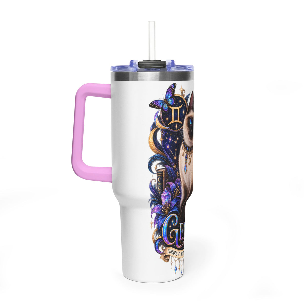 40oz Gemini Zodiac Tumbler — Siamese Cat Astrology Vacuum Thermal Cup