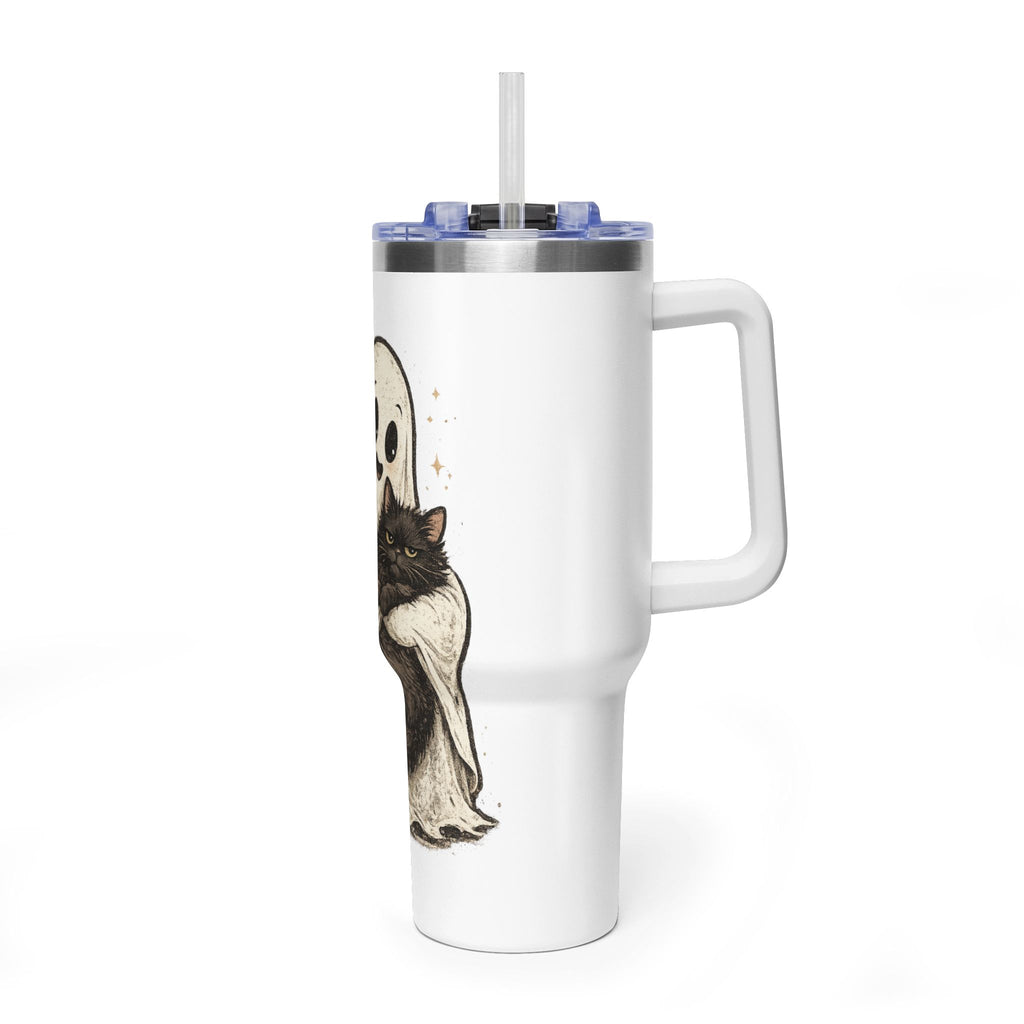 40oz Tumbler — Cute Ghost Hugging Black Cat Thermal Cup