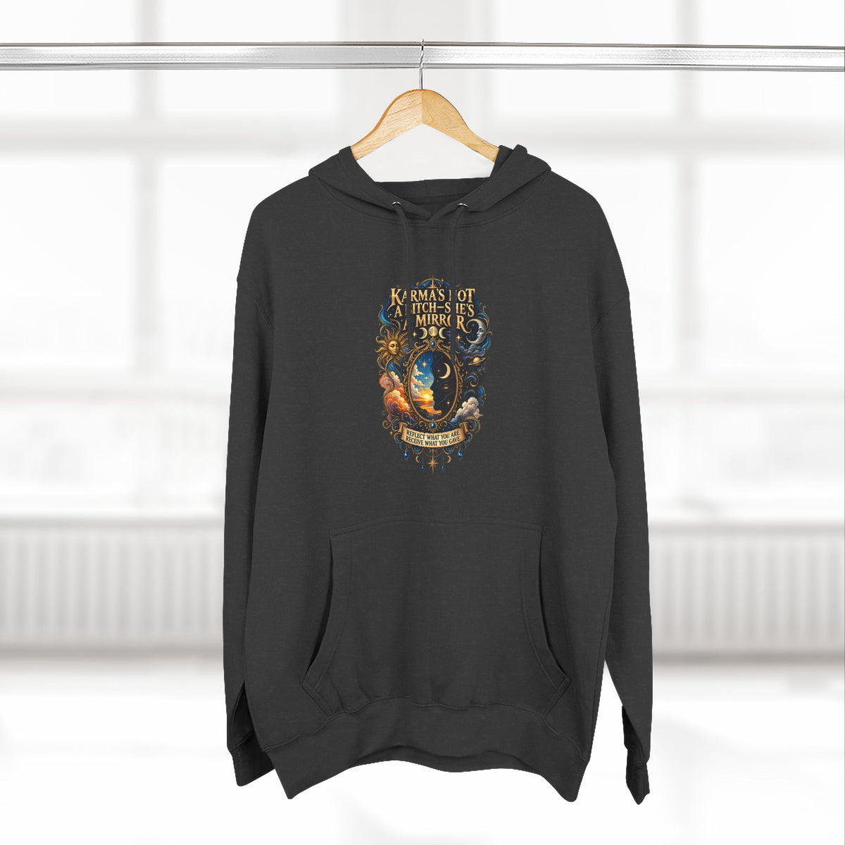 "Karma's not a Bitch she's a Mirror" Hoodie — Spiritual Boho Graphic Pullover