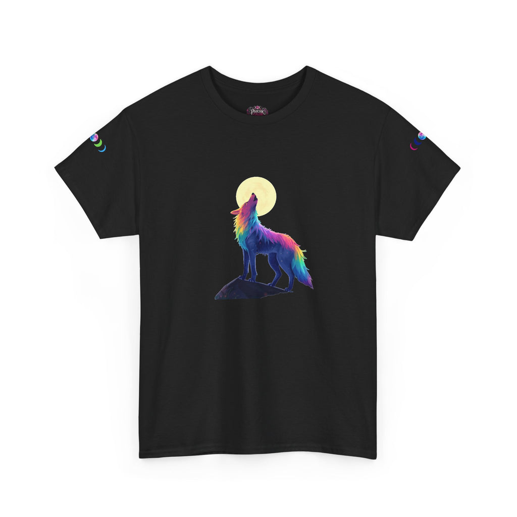 Wolf Moon T‑Shirt — Rainbow Celestial Wolf Graphic Tee