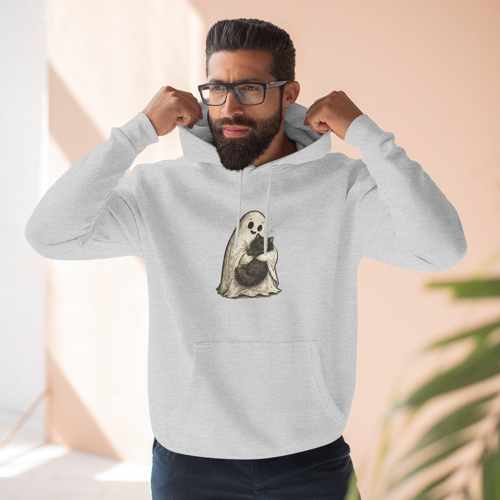 Boo & Meow Ghost Hugging Black Cat hoodie | Cute Spooky Tee Fleece Pullover