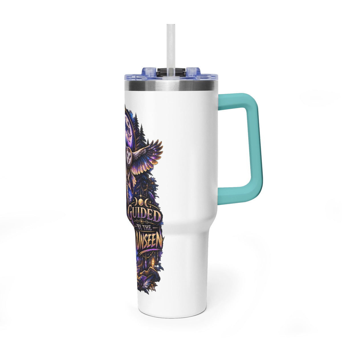 40oz Vacuum Tumbler — Wolf & Owl Spiritual Guide Stainless Travel Mug
