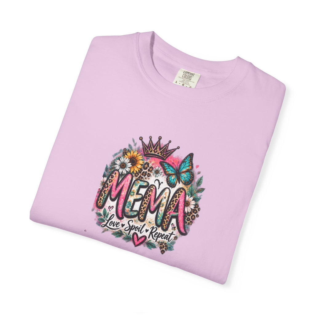 MEMA Floral Crown Tee — Cute Grandma Shirt with Butterfly & Heart Design