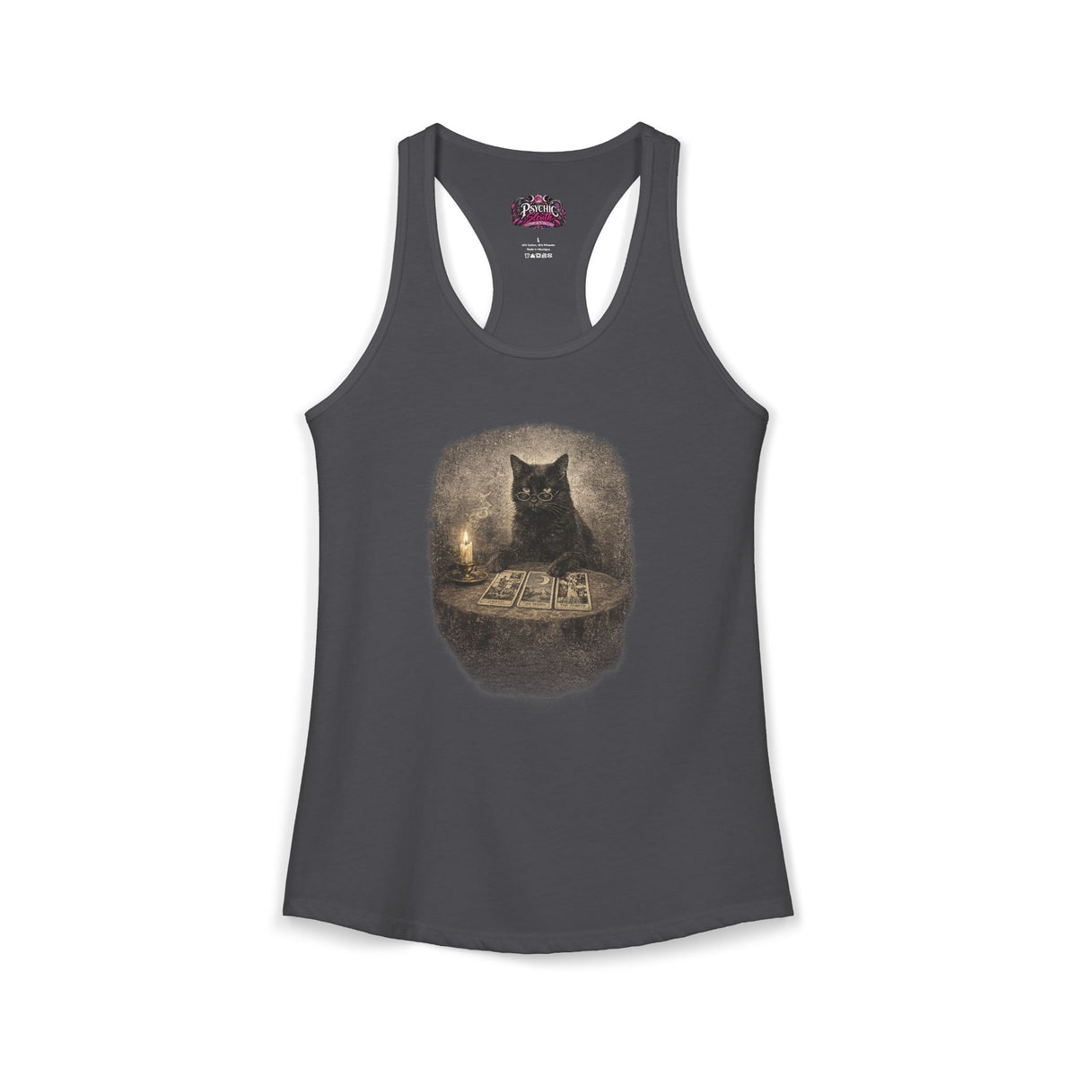 Black Cat reading Tarot Cards Tank