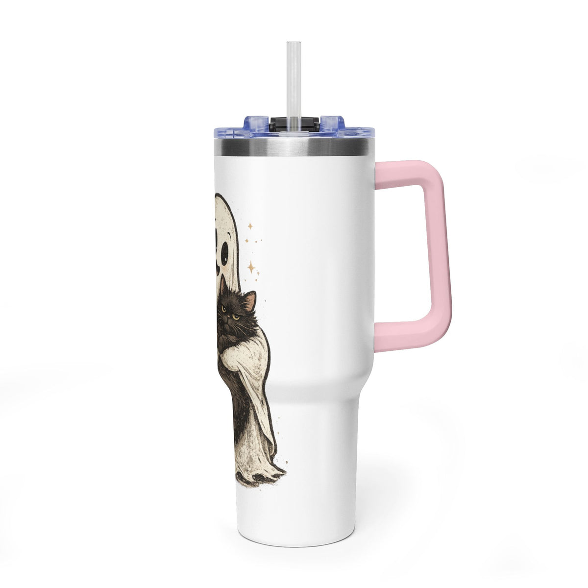 40oz Tumbler — Cute Ghost Hugging Black Cat Thermal Cup