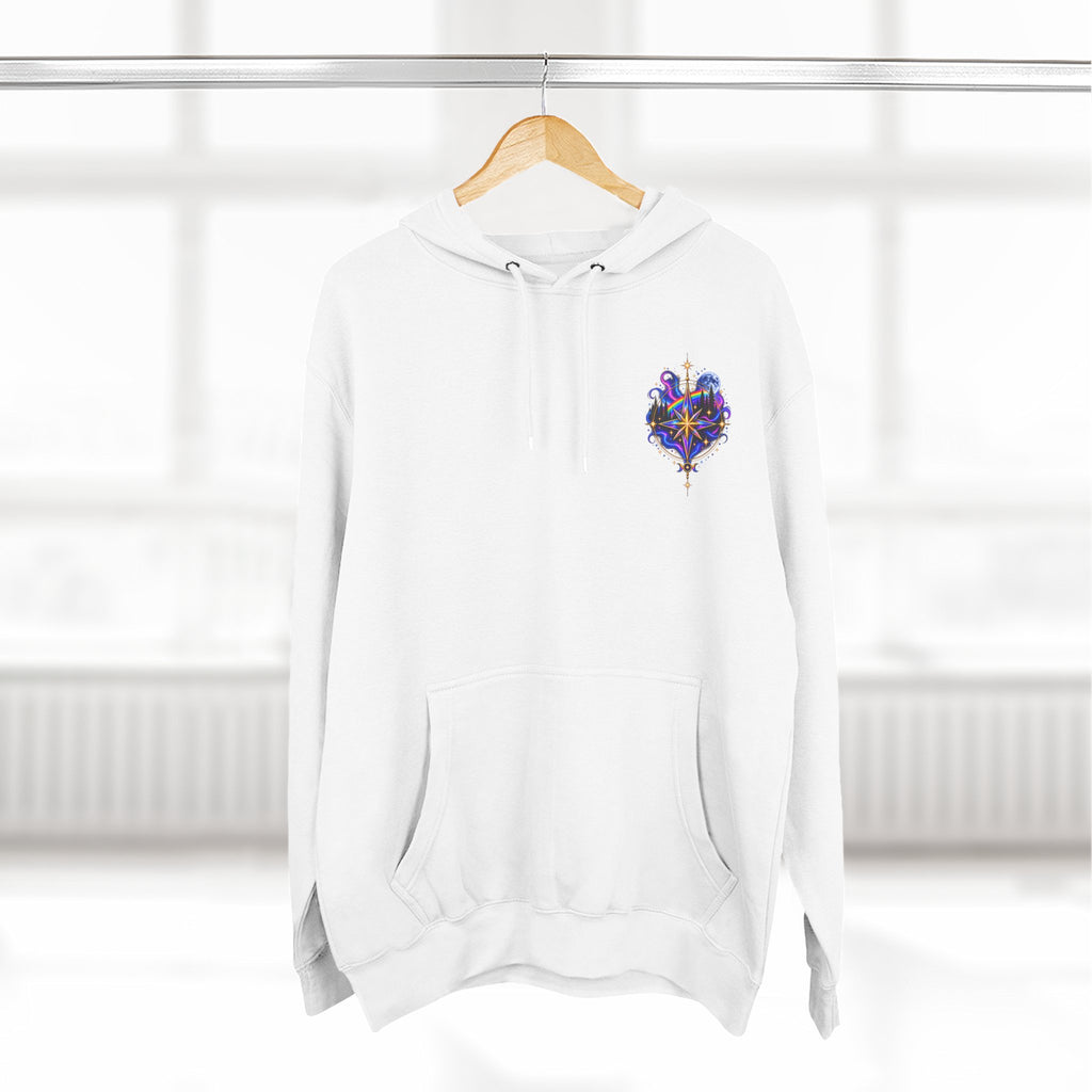 Guided by Light Bound toTruth Fleece Hoodie — Spiritual Galaxy Chest Emblem & Backscape Design