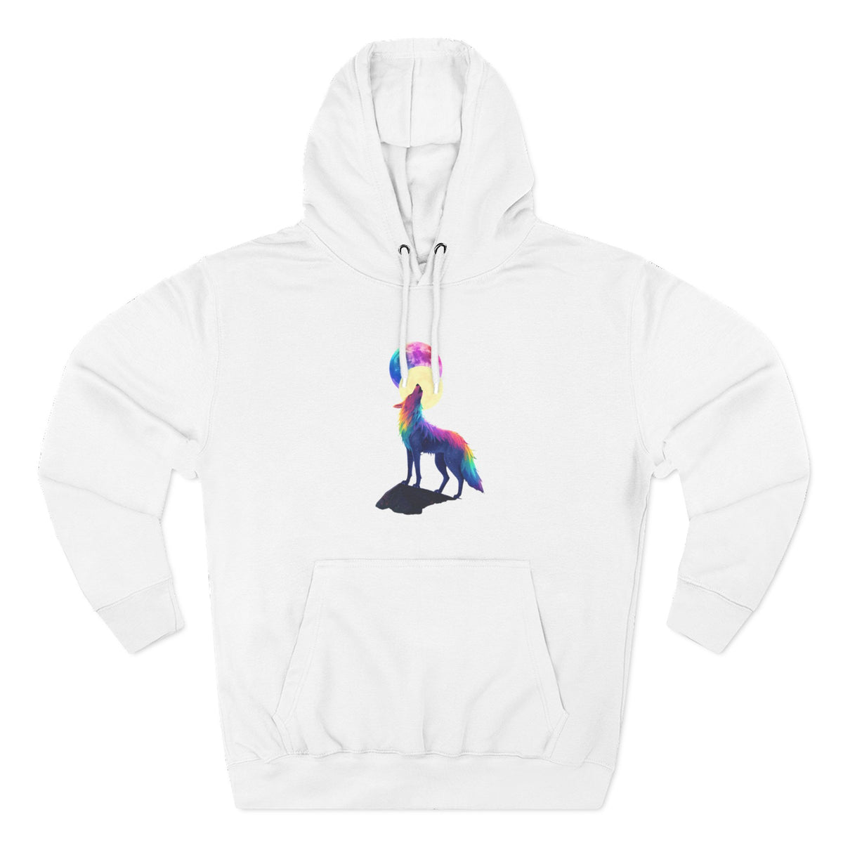 Rainbow Wolf Silhouette Hoodie | Colorful Moon Graphic