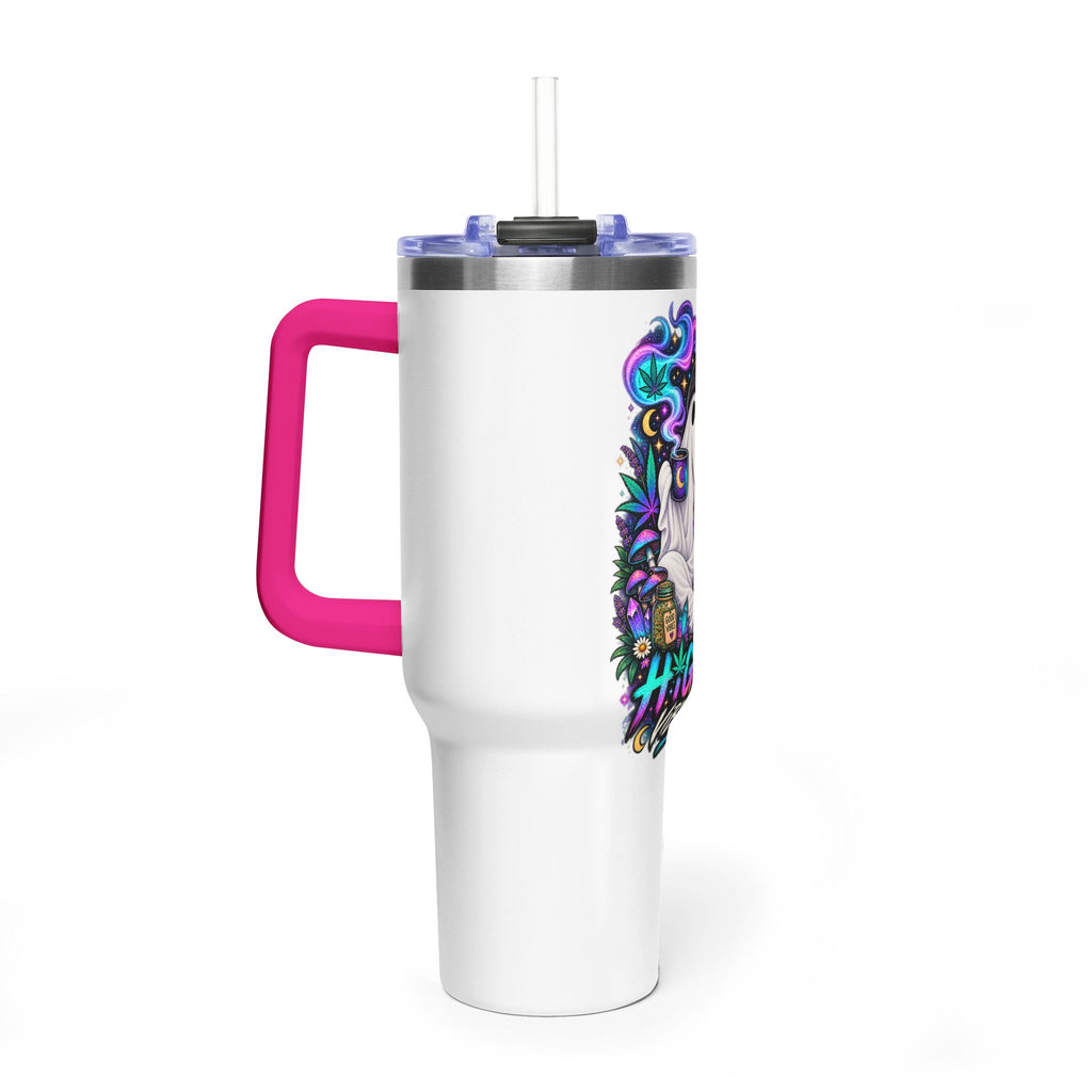 40oz Tumbler — "Higher Vibrations" Ghost & Cat Thermal Travel Mug