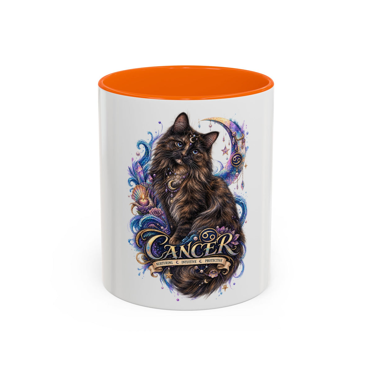 Cancer Zodiac Tortoiseshell Cat Accent Coffee Mug – Astrological Cat Lover Gift (11/15oz)