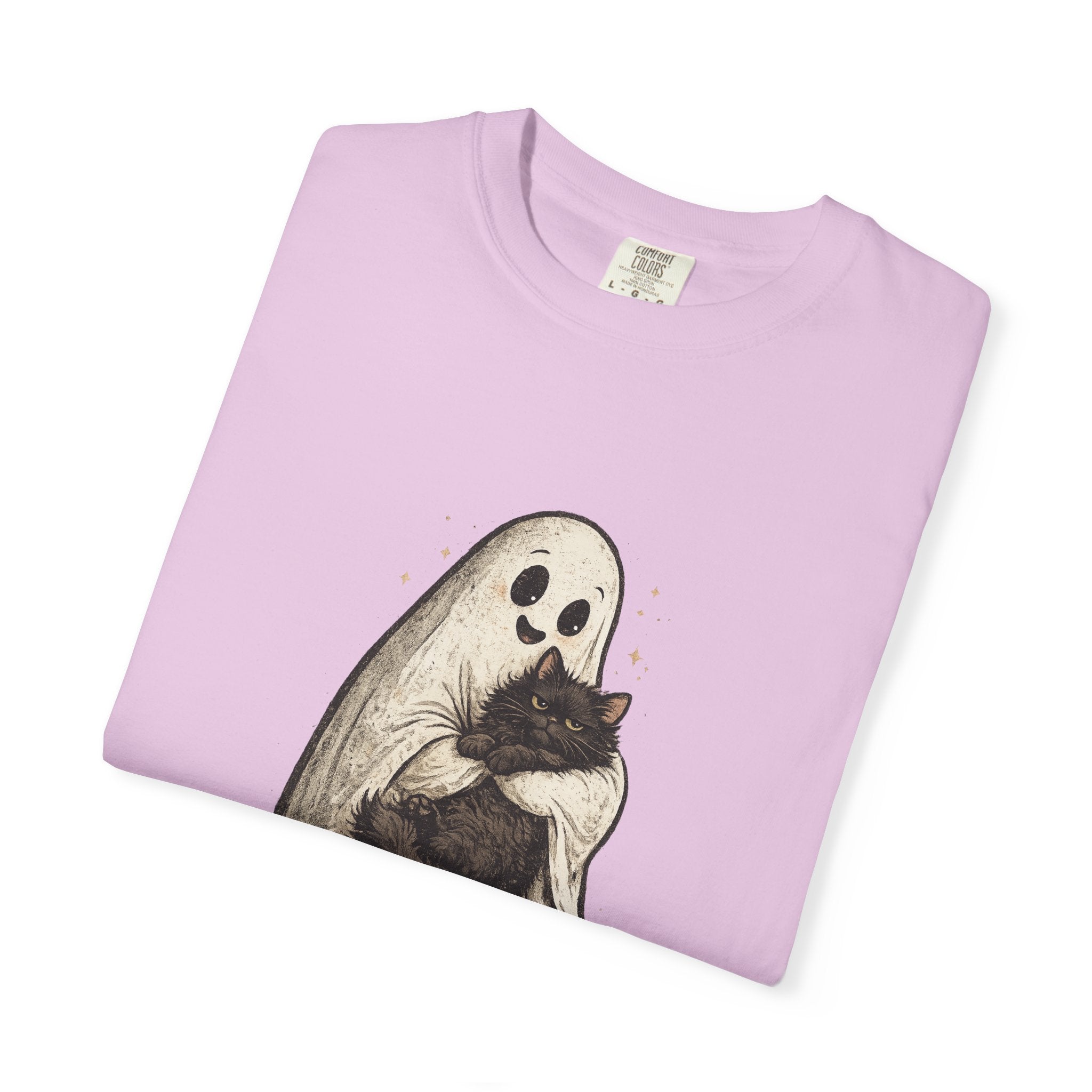 Boo & Meow Ghost Hugging Black Cat T-Shirt | Cute Spooky Tee