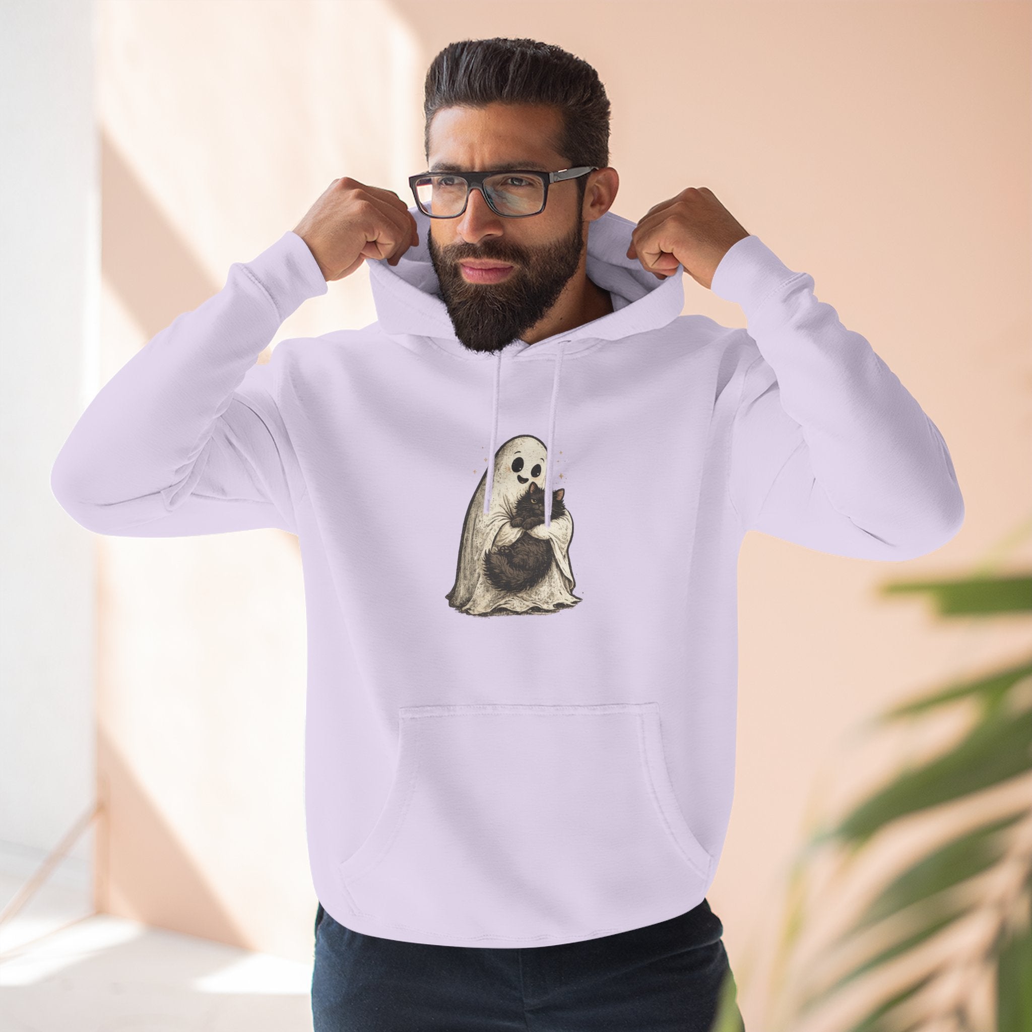 Boo & Meow Ghost Hugging Black Cat hoodie | Cute Spooky Tee Fleece Pullover