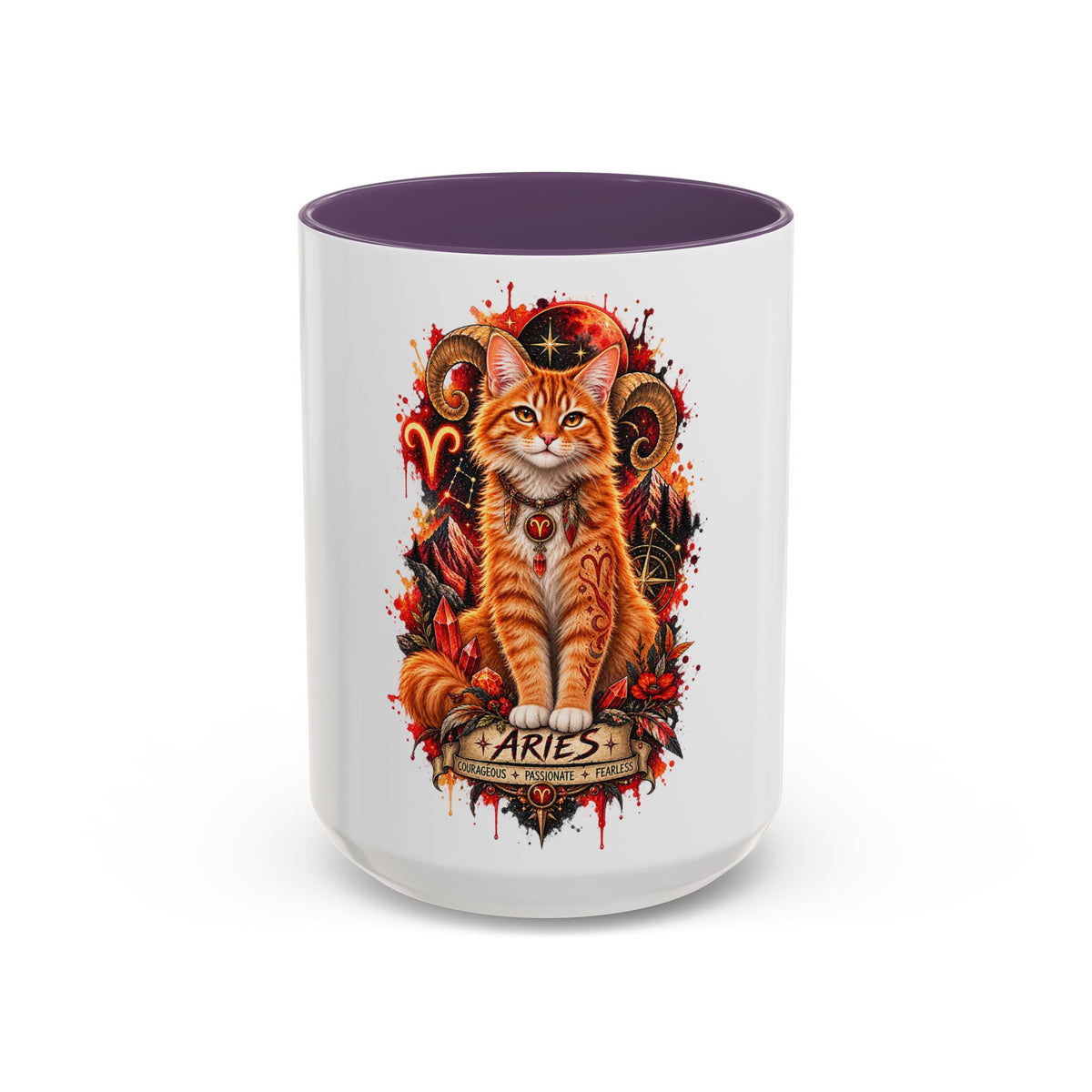Aries Orange Tabby Cat Zodiac Coffee Mug – Cute Orange Tabby Astrology Accent Mug (11/15 oz)