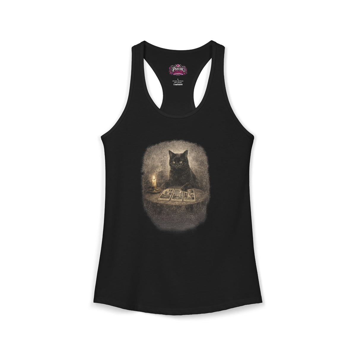 Black Cat reading Tarot Cards Tank