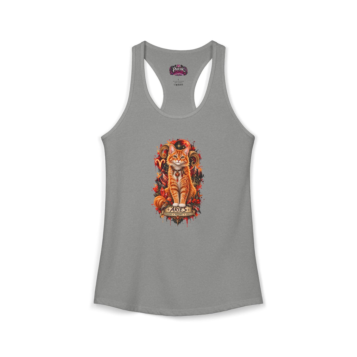 Aries Orange Tabby Cat Zodiac Tank- Celestial Astrology Cat Lover Tank
