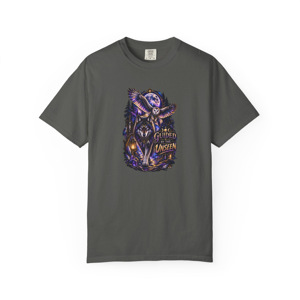 Occult Owl and Wolf Guardian Graphic T-Shirt — 'Guardian of the Unseen' Vintage Night Vibe