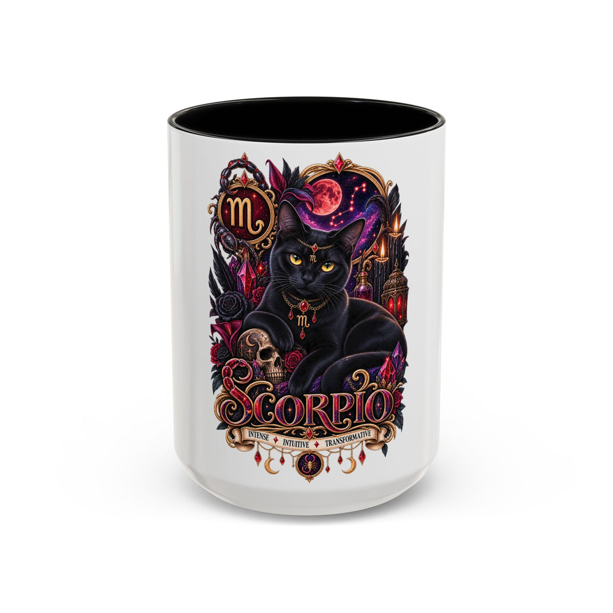 Scorpio Zodiac Black Cat Accent Coffee Mug – Astrology Gift (11oz & 15oz)