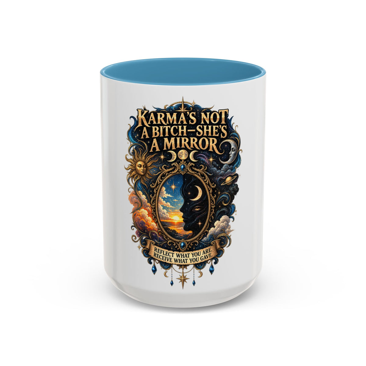 Coffee Mug — "Karma's Not a Bitch — She's a Mirror" Accent Ceramic Mug (11/15oz)
