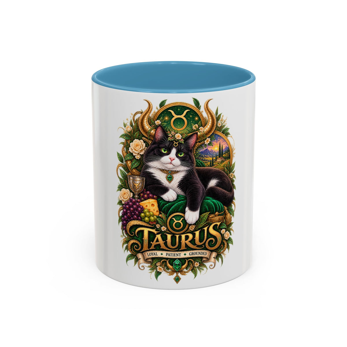 Taurus Tuxedo Cat Coffee Mug — Zodiac Astrology Gift (11/15 oz)