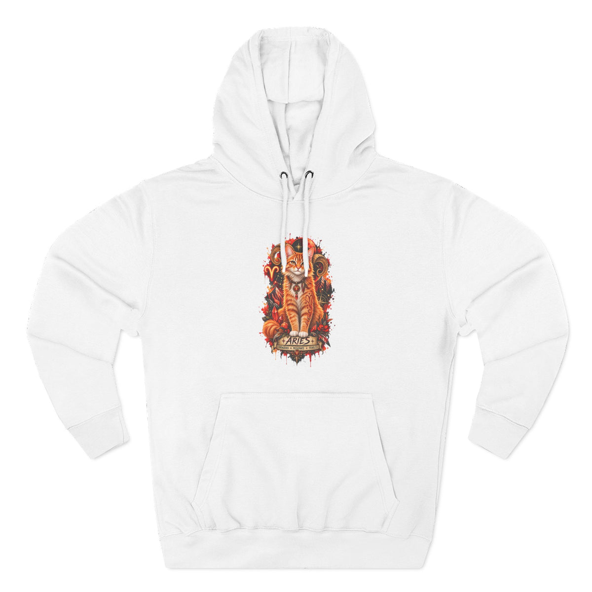 Aries Tabby Cat Zodiac Hoodie — Zodiac Constellation Graphic Fleece Pullover