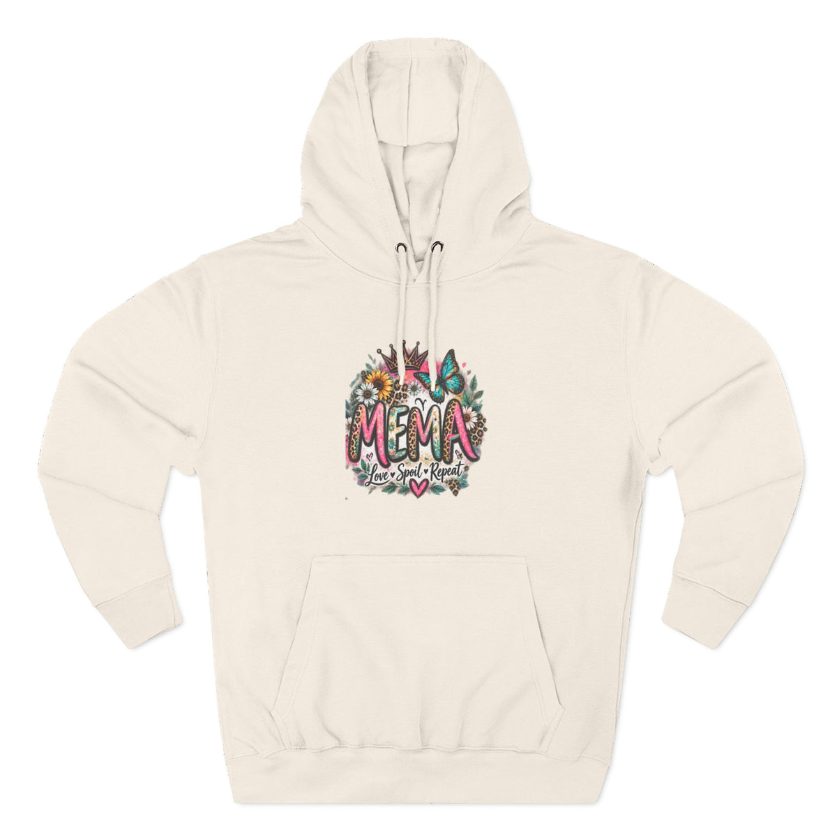 Mema Floral Hoodie — Cozy Fleece Pullover with Sunflower & Succulent Design