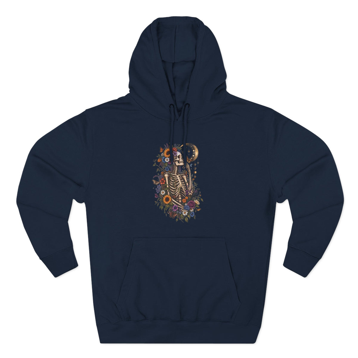 Skeleton Moon Floral Hoodie – Gothic Botanical Graphic Pullover