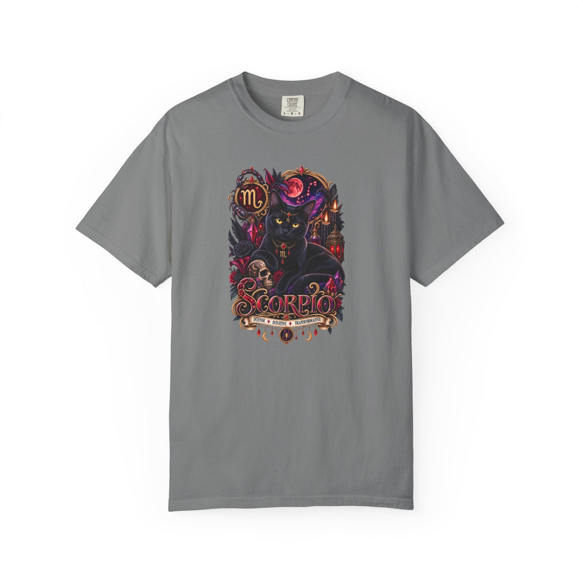 Scorpio Black Cat Zodiac T-Shirt — Dark Mystical Scorpio Graphic Tee