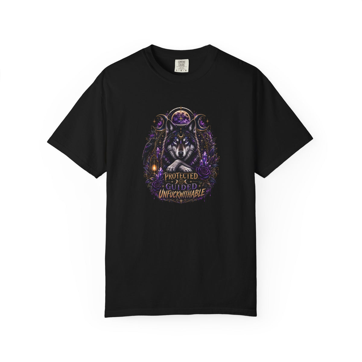 Protector Wolf T-Shirt — "Protected, Guided, Unfuckwithable" Spiritual Graphic Tee