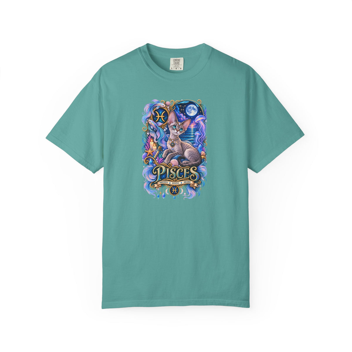Pisces Devon Rex Cat Zodiac T-Shirt — Mystical Cat Astrology Tee