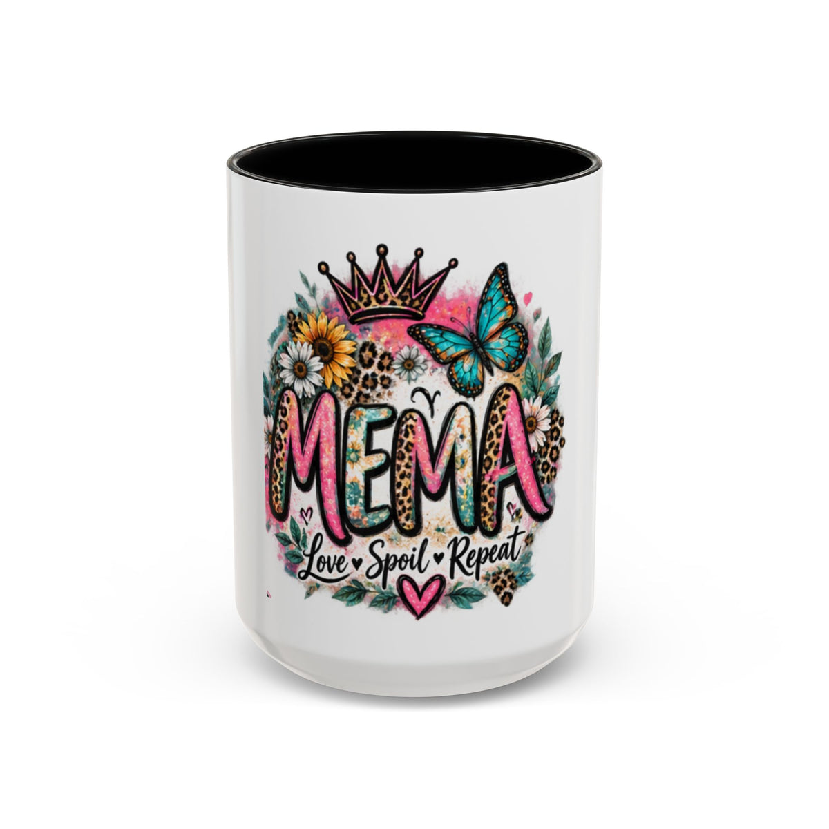Mema Floral Accent Coffee Mug – 'Mema' Crown, Butterflies & Sunshine Design (11/15 oz)