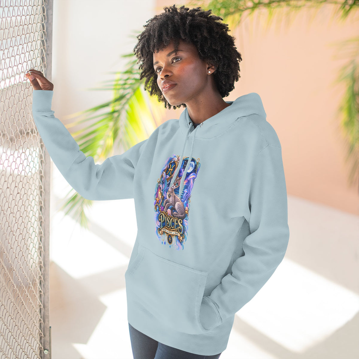 Pisces Zodiac Devon Rex Cat Hoodie — Mystical Watercolor Fish Astrology Pullover