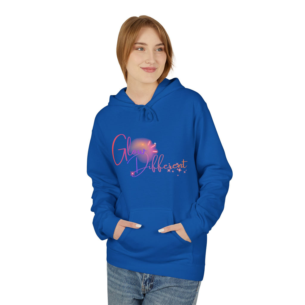 Glow Different Hoodie — Pastel Brush Script Inspirational Pullover