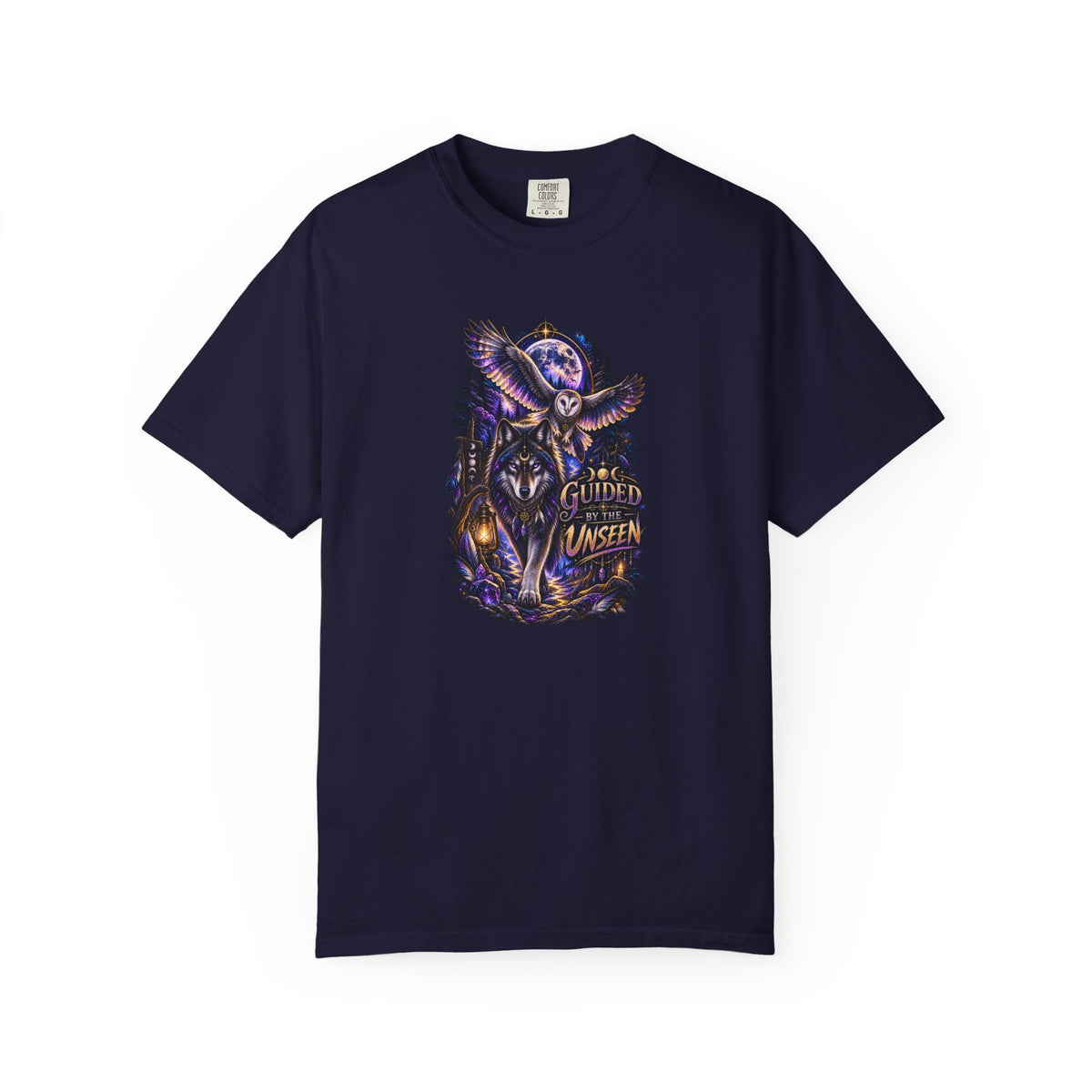 Occult Owl and Wolf Guardian Graphic T-Shirt — 'Guardian of the Unseen' Vintage Night Vibe