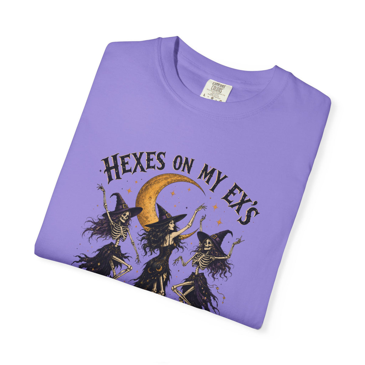 Witches and skeleton Graphic T-Shirt — "Hexes On My Ex's" Moon Witch Tee
