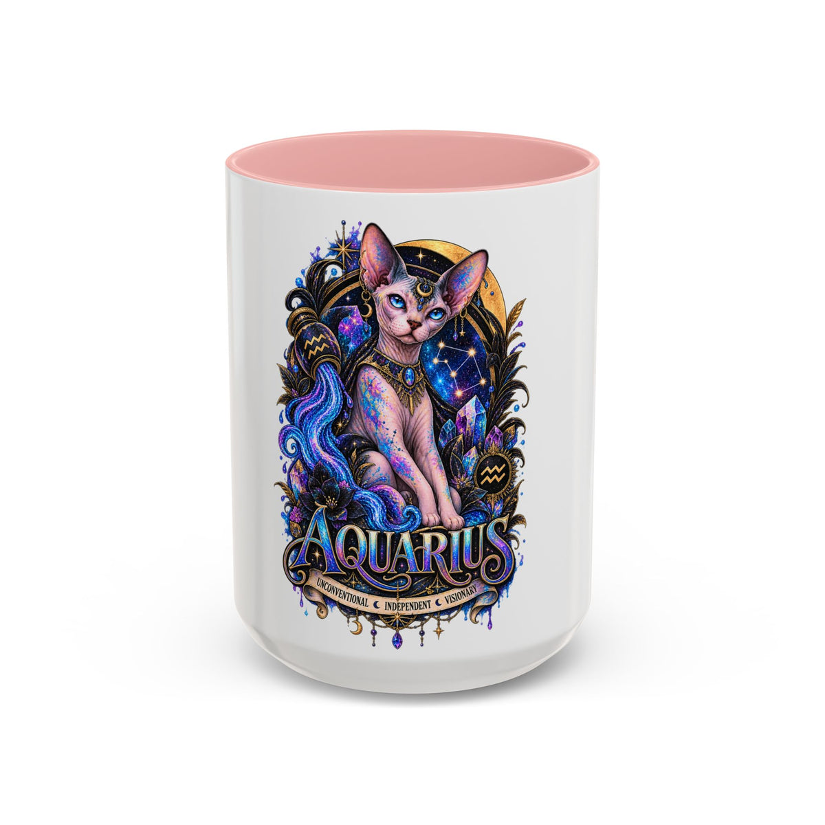Aquarius Zodiac Cat Coffee Mug — Sphynx Astrology 11/15oz Accent Mug
