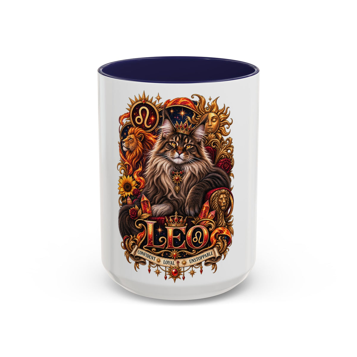 Leo Zodiac Cat Coffee Mug – Maine Coon Astrological Birthday Gift (11/15oz)