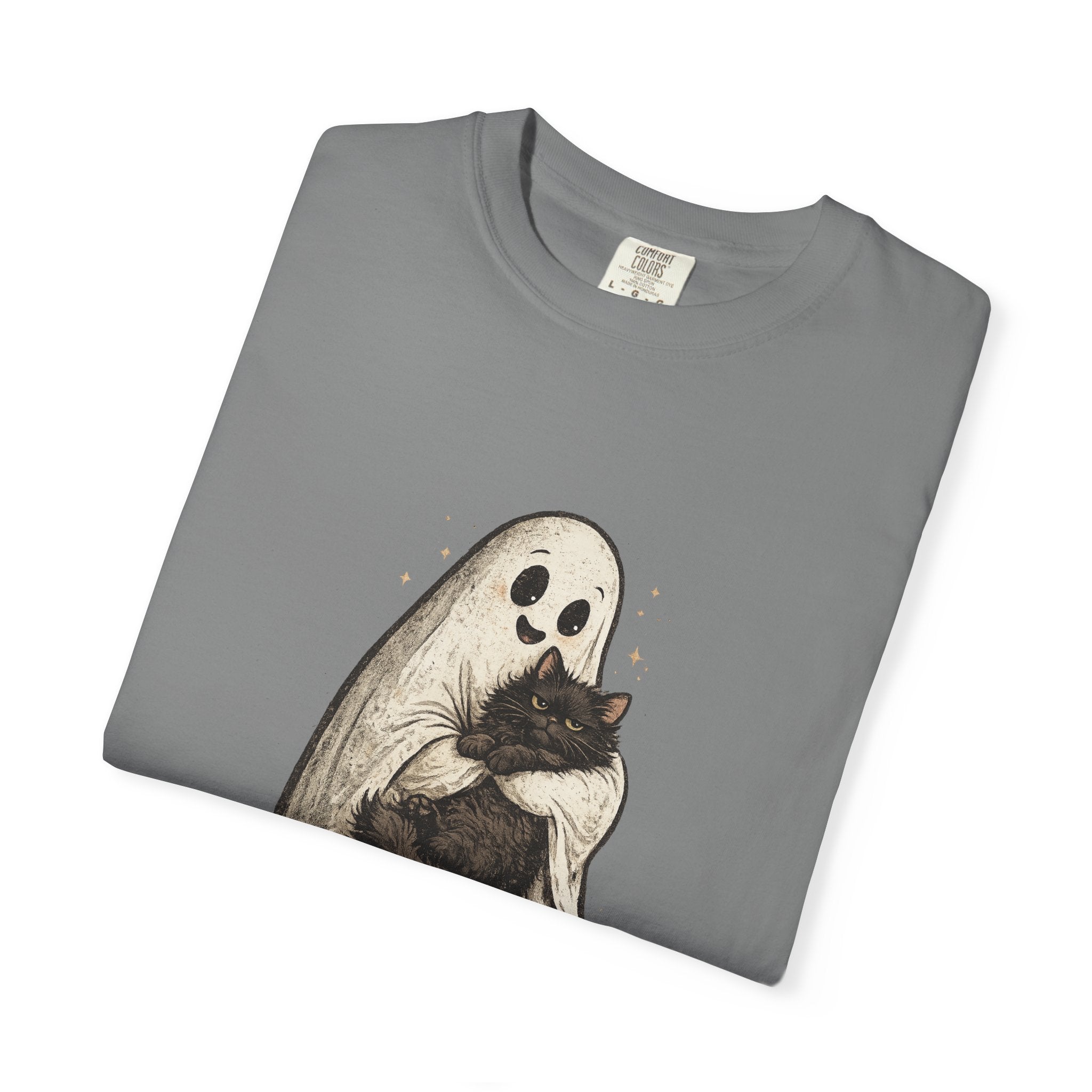 Boo & Meow Ghost Hugging Black Cat T-Shirt | Cute Spooky Tee