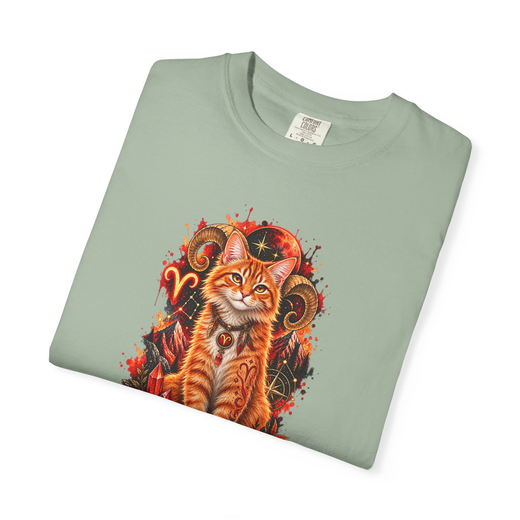 Aries Orange Tabby Cat Zodiac T-Shirt — Fiery Astrological Graphic Tee