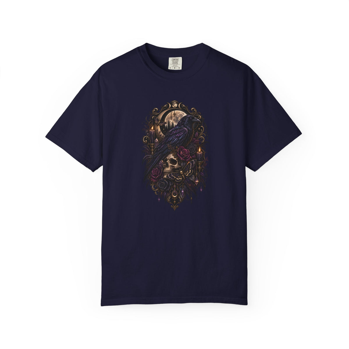 Skull & Crow Graphic Tee — Gothic Vintage Skull with Raven Design