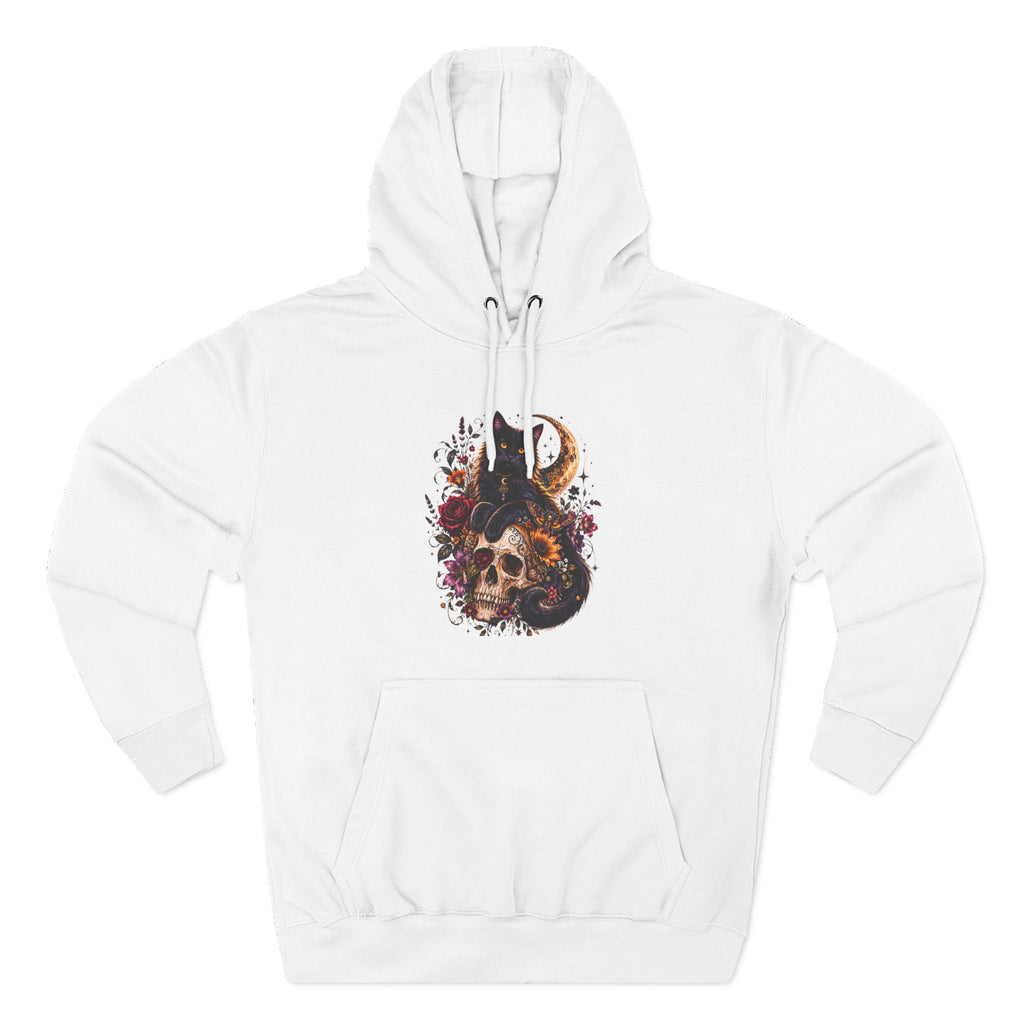 Skull & Cat Hoodie — Romantic Gothic Celestial Moon Graphic Fleece Pullover