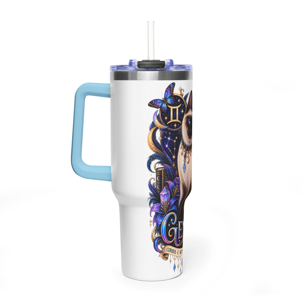 40oz Gemini Zodiac Tumbler — Siamese Cat Astrology Vacuum Thermal Cup