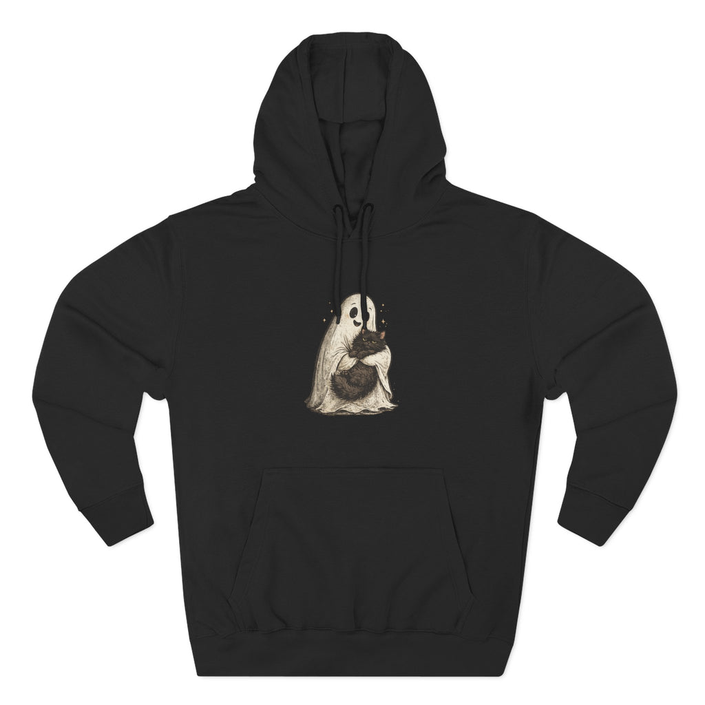Boo & Meow Ghost Hugging Black Cat hoodie | Cute Spooky Tee Fleece Pullover