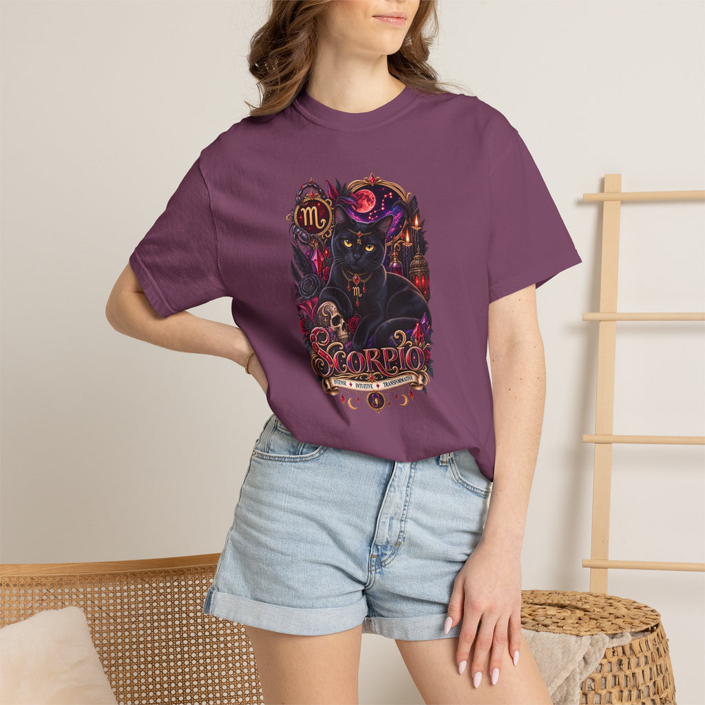 Scorpio Black Cat Zodiac T-Shirt — Dark Mystical Scorpio Graphic Tee
